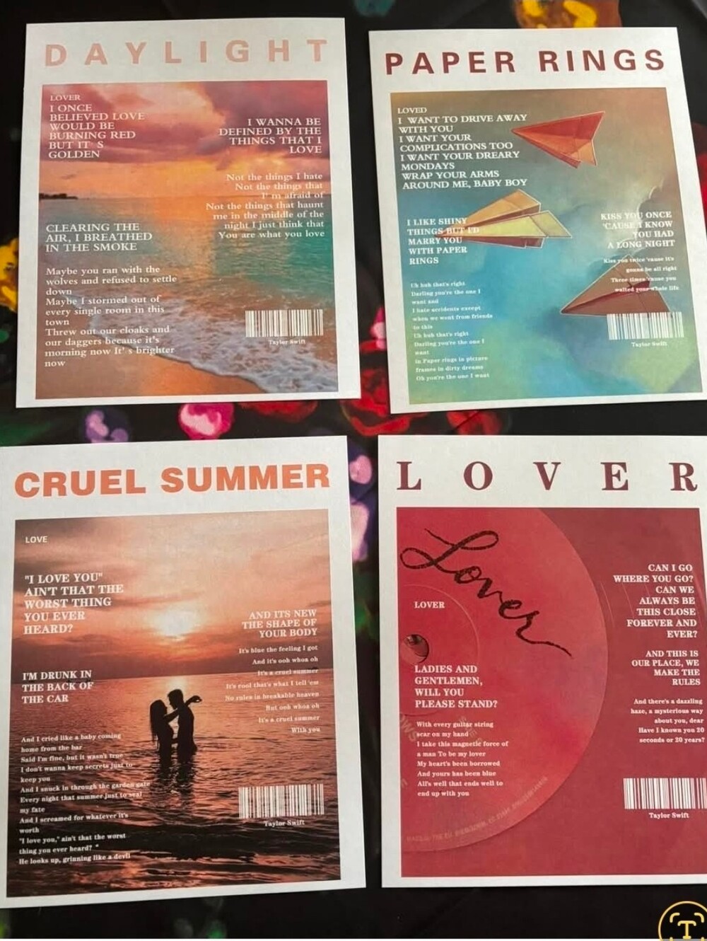 TAYLOR SWIFT Lover Album  Poster Prints 8 x 10 New In Package Sealed 4 In Set